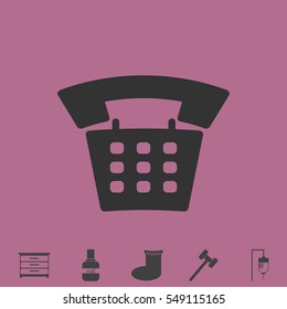 Old phone icon flat. Simple vector grey pictogram and bonus symbol