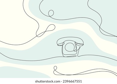 Old phone icon hand drawn with single one continuous line. Isolated vector illustration in sketch style.