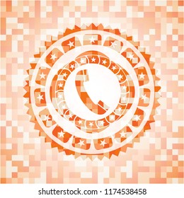 old phone icon inside abstract orange mosaic emblem with background