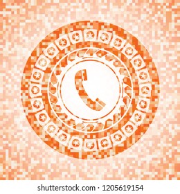old phone icon inside abstract orange mosaic emblem