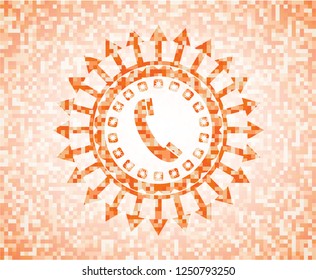old phone icon inside abstract emblem, orange mosaic background