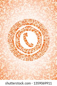 old phone icon inside abstract orange mosaic emblem