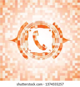 old phone icon inside abstract orange mosaic emblem