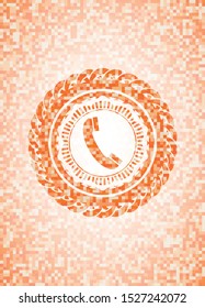 old phone icon inside abstract orange mosaic emblem