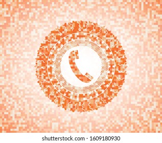 old phone icon inside abstract emblem, orange mosaic background