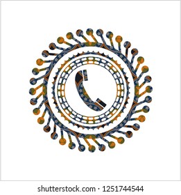 old phone icon inside arabesque emblem. arabic decoration.