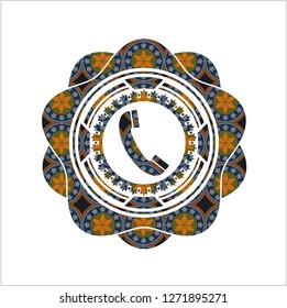 old phone icon inside arabesque emblem. arabic decoration.