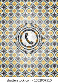 old phone icon inside arabesque emblem. arabic decoration.