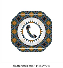 old phone icon inside arabesque badge. arabic decoration.