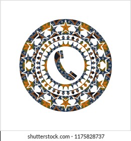 old phone icon inside arabic style emblem. Arabesque decoration.
