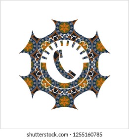 old phone icon inside arabic style emblem. Arabesque decoration.