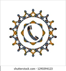 old phone icon inside arabic style emblem. Arabesque decoration.