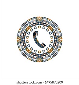 old phone icon inside arabic emblem. Arabesque decoration.