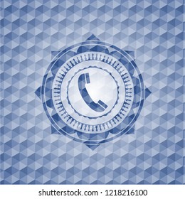 old phone icon inside blue badge with geometric background.