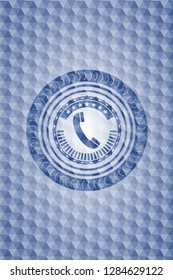 old phone icon inside blue hexagon badge.