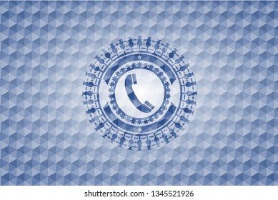 old phone icon inside blue badge with geometric pattern.