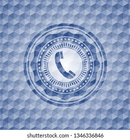 old phone icon inside blue hexagon emblem.