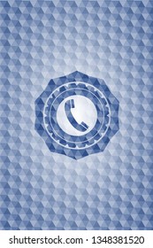 old phone icon inside blue hexagon badge.