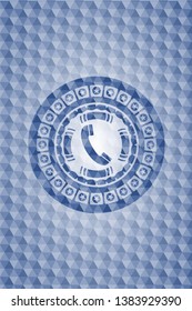 old phone icon inside blue hexagon emblem.