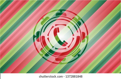 old phone icon inside christmas colors style badge.