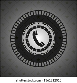 old phone icon inside dark emblem. Retro