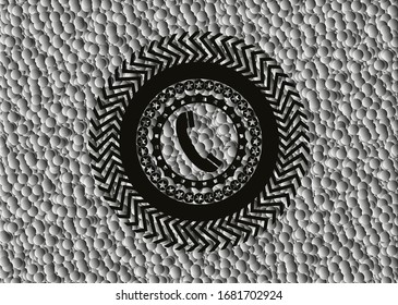 old phone icon inside dark emblem with grey bubbles background. Vector Illustration. Detailed.