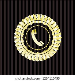 old phone icon inside gold badge or emblem