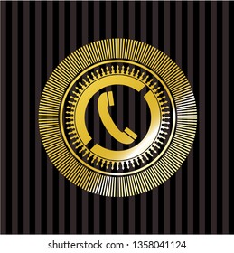 old phone icon inside gold shiny badge
