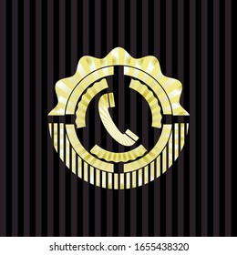 old phone icon inside gold badge or emblem