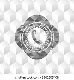 old phone icon inside grey emblem. Vintage with geometric cube white background