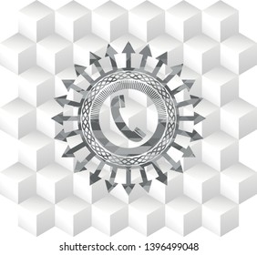 old phone icon inside grey emblem. Vintage with geometric cube white background