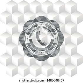 old phone icon inside grey emblem. Vintage with geometric cube white background