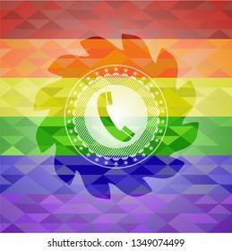 old phone icon inside lgbt colors emblem 