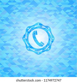 old phone icon inside light blue mosaic emblem