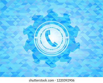 old phone icon inside light blue mosaic emblem