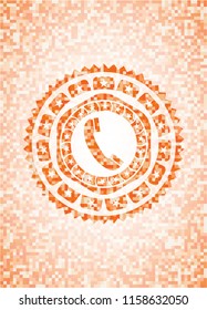 old phone icon inside orange mosaic emblem