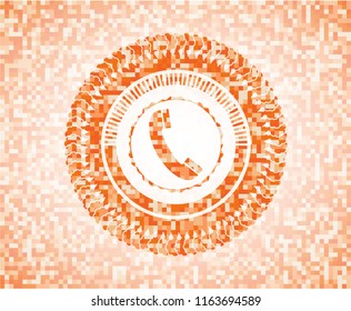 old phone icon inside orange tile background illustration. Square geometric mosaic seamless pattern with emblem inside.