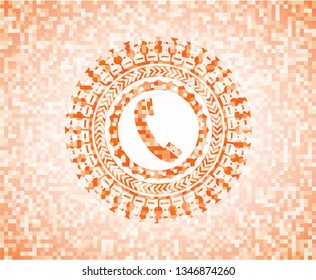 old phone icon inside orange mosaic emblem with background