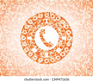 old phone icon inside orange mosaic emblem with background