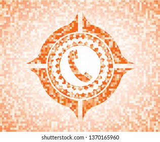 old phone icon inside orange mosaic emblem with background