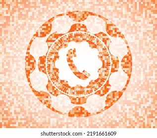 old phone icon inside orange mosaic emblem. 