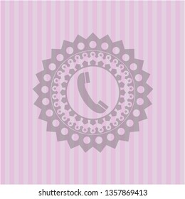 old phone icon inside pink emblem. Vintage.