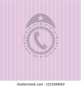 old phone icon inside realistic pink emblem