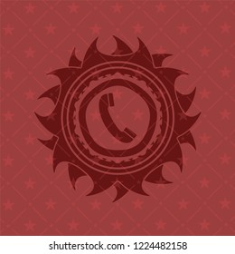 old phone icon inside realistic red emblem