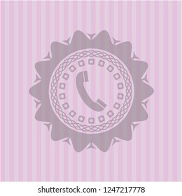 old phone icon inside realistic pink emblem