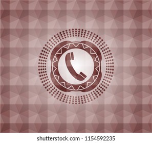 old phone icon inside red seamless badge with geometric pattern background.