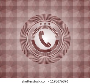 old phone icon inside red badge with geometric pattern background. Seamless.