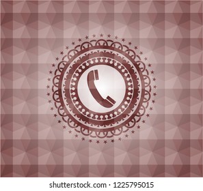 old phone icon inside red seamless badge with geometric background.