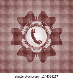 old phone icon inside red badge with geometric pattern. Seamless.