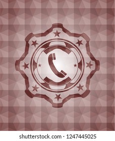 old phone icon inside red geometric emblem. Seamless.